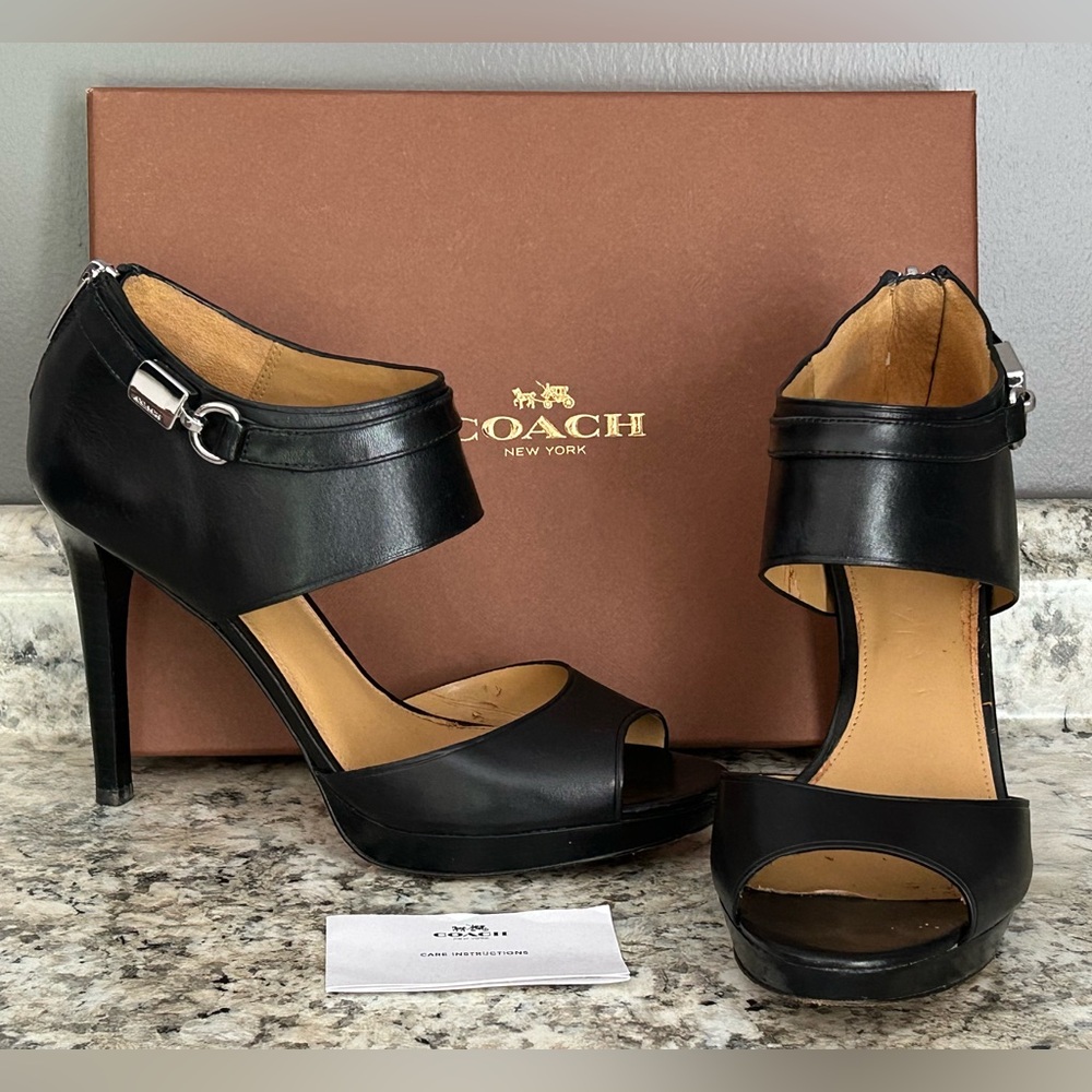 Coach Wexwood Semi Matte Calf Leather Peep Toe Heels in Original Box Size 8.5 - Picture 3 of 15